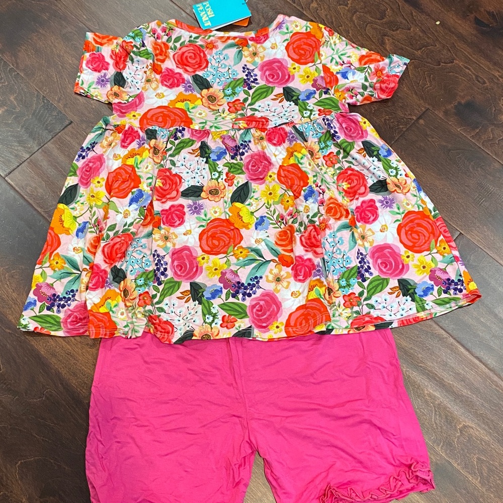 Posh Peanut Bamboo Petra Floral Short Sleeve Peplum Top & Short Set 12 NWT - Picture 6 of 7